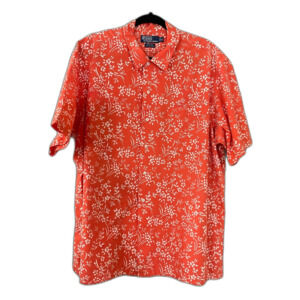Vtg Polo Ralph Lauren Clayton Hawaiian Camp Shirt men’s XL Orange Floral Print